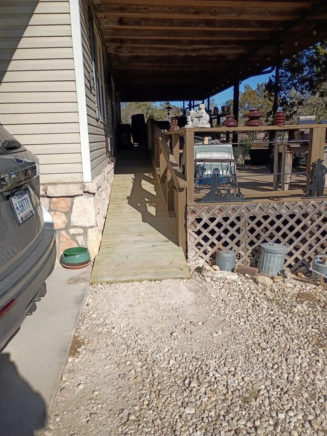 Rebuilt porch structure with new support framing